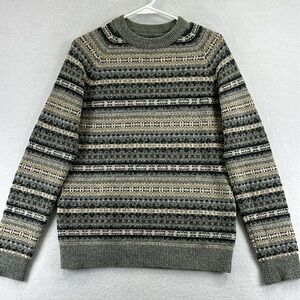 H & M Women’s Pullover Crewneck Sweater Size M Gray/Black/Cream/Tan Wool Blend